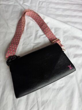 Louis Vuitton Black Epi Leather Crossbody with Pink Strap and Logo